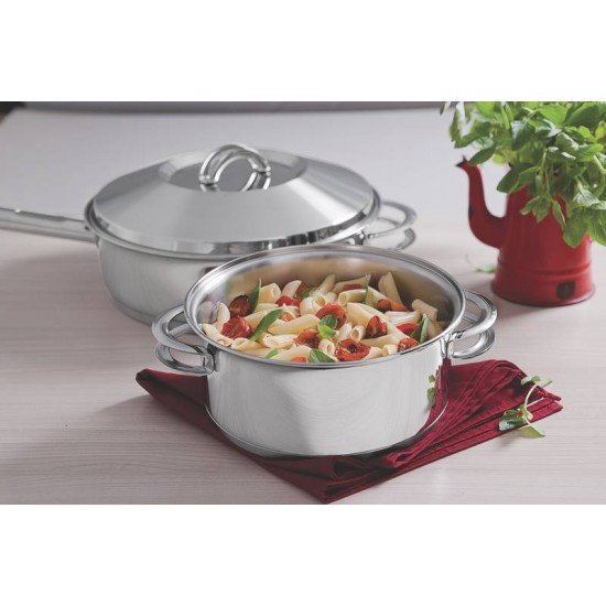 FRIGIDEIRA EM ACO INOX COM FUNDO TRIPLO TAMPA CABO E ALCA 28 CM 4,8 L TRAMONTINA