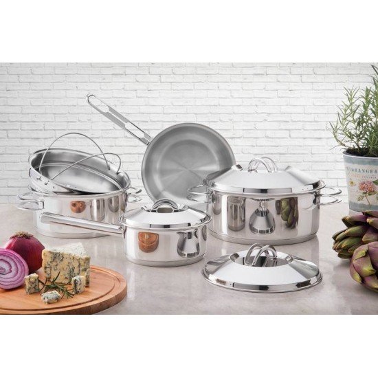 PANELA COCOTTE SOLAR EM ACO INOX FUNDO TRIPLO COM TAMPA E CABO 14 CM 1,1 L TRAMONTINA