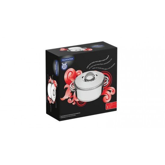 CACAROLA RASA SOLAR EM ACO INOX FUNDO TRIPLO COM TAMPA E ALCAS 16 CM 1,4 L TRAMONTINA