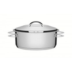CAÇAROLA TRAMONTINA SOLAR RASA EM AÇO INOX FUNDO TRIPLO COM TAMPA E ALÇAS 24 CM 4,7 L