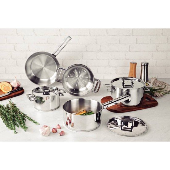 CAÇAROLA TRAMONTINA SOLAR FUNDA EM AÇO INOX FUNDO TRIPLO COM TAMPA E ALÇAS 16 CM 1,8 L