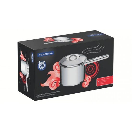 CALDEIRÃO TRAMONTINA SOLAR EM AÇO INOX FUNDO TRIPLO COM TAMPA E CABO 14 CM 1,5 L