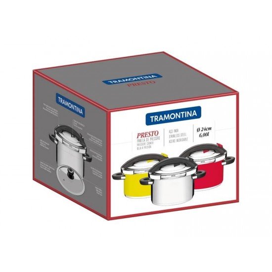 PANELA DE PRESSAO PRESTO EM ACO INOX FUNDO TRIPLO 24 CM 6 L TRAMONTINA