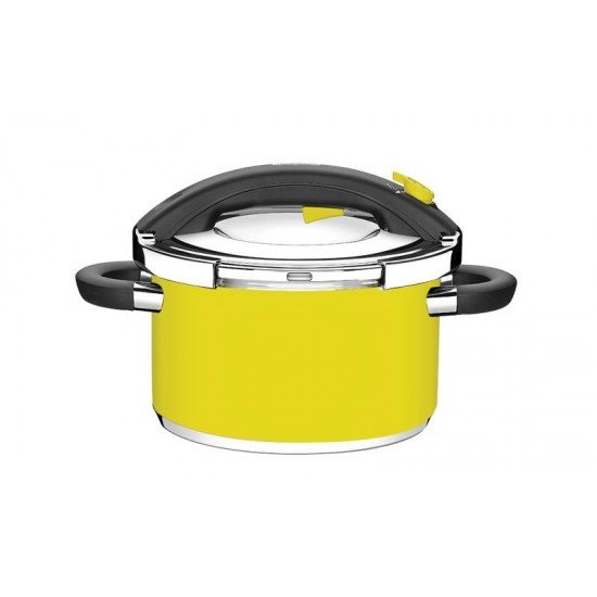 PANELA DE PRESSAO PRESTO AMARELA EM ACO INOX FUNDO TRIPLO 24 CM 6 L TRAMONTINA