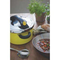 PANELA DE PRESSAO PRESTO AMARELA EM ACO INOX FUNDO TRIPLO 24 CM 6 L TRAMONTINA