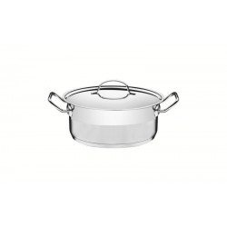 CAÇAROLA TRAMONTINA PROFESSIONAL RASA EM AÇO INOX FUNDO TRIPLO COM TAMPA PLANA DETALHE SATINADO 16 CM 1,4 L