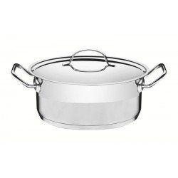 CAÇAROLA TRAMONTINA PROFESSIONAL RASA EM AÇO INOX FUNDO TRIPLO COM TAMPA PLANA DETALHE SATINADO 24 CM 4,7 L