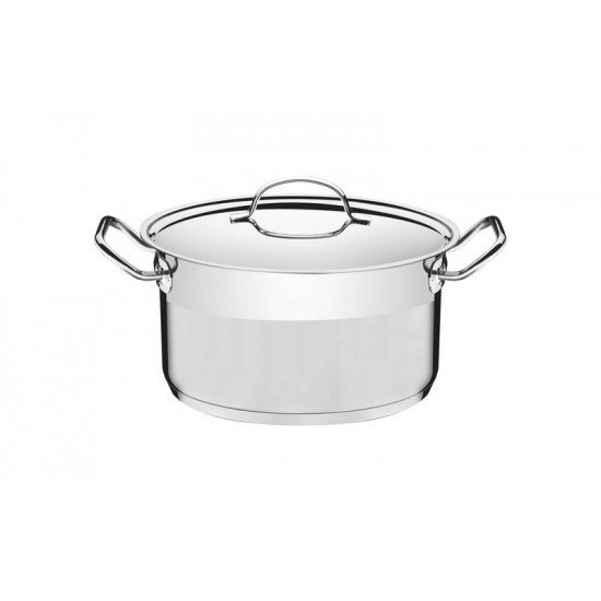 CAÇAROLA TRAMONTINA PROFESSIONAL FUNDA EM AÇO INOX FUNDO TRIPLO COM TAMPA PLANA DETALHE SATINADO 20 CM 3,6 L