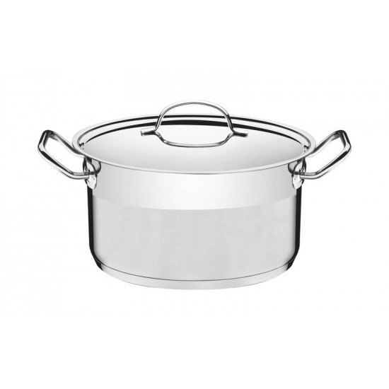 CAÇAROLA TRAMONTINA PROFESSIONAL FUNDA EM AÇO INOX FUNDO TRIPLO COM TAMPA PLANA DETALHE SATINADO 24 CM 6,1 L