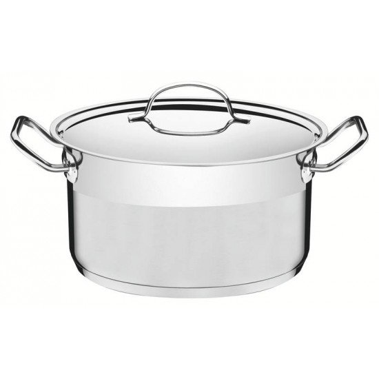 CAÇAROLA TRAMONTINA PROFESSIONAL FUNDA EM AÇO INOX FUNDO TRIPLO COM TAMPA PLANA DETALHE SATINADO 28 CM 8,4 L