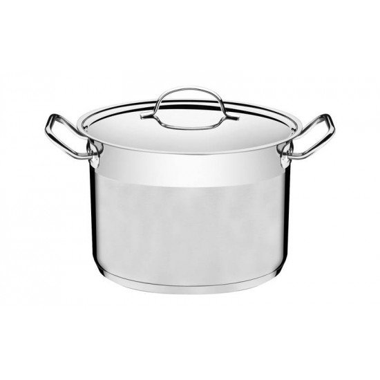 CALDEIRAO PROFESSIONAL EM ACO INOX FUNDO TRIPLO TAMPA PLANA DETALHE SATINADO 24 CM 7,8 L TRAMONTINA