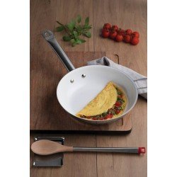 FRIGIDEIRA RASA EM AÇO INOX FUNDO TRIPLO REVESTIMENTO INTERNO EM CERÂMICA BRANCA COM CABO 20 CM 1,1