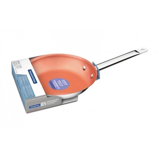 FRIGIDEIRA PROFESSIONAL RASA EM ACO INOX FUNDO TRIPLO EM CERAMICA COBRE CABO 26 CM 2 L TRAMONTINA