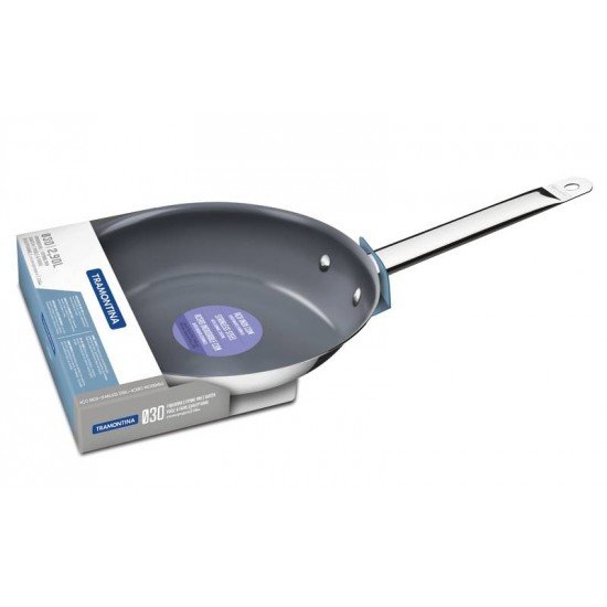 FRIGIDEIRA RASA PROFESSIONAL EM ACO INOX FUNDO TRIPLO E EM CERAMICA GRAFITE 30 CM 2,9 L TRAMONTINA