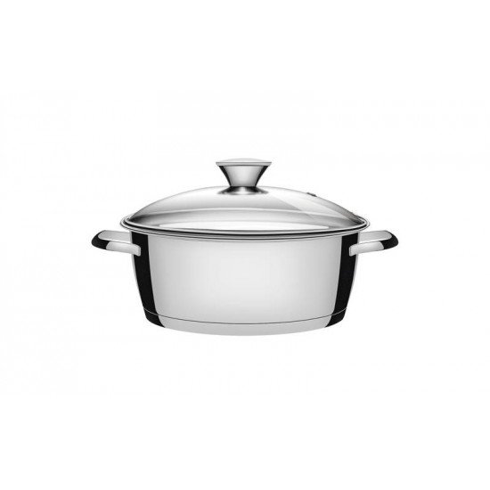 CACAROLA RASA ACO INOX COM FUNDO TRIPLO E TAMPA DE VIDRO 22CM TRAMONTINA