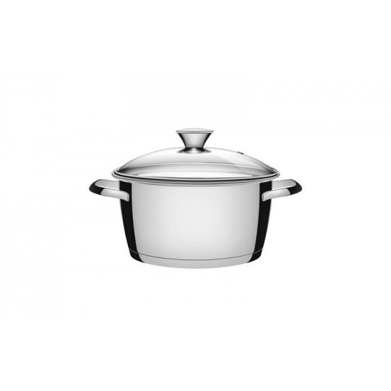 CACAROLA FUNDA ALLEGRA EM ACO INOX COM FUNDO TRIPLO E TAMPA DE VIDRO 18 CM 2,2 L TRAMONTINA