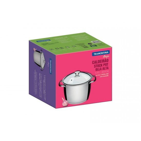 CALDEIRAO ALLEGRA EM ACO INOX COM FUNDO TRIPLO E TAMPA DE VIDRO 20 CM 4,4 L TRAMONTINA