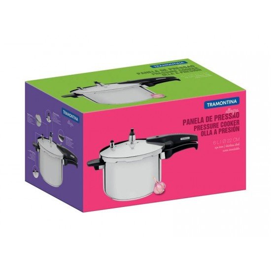 PANELA DE PRESSAO ALLEGRA EM ACO INOX FUNDO TRIPLO 22 CM 6 L TRAMONTINA