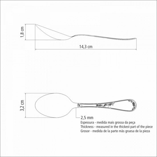 KIT 6 UNIDADES DE COLHER PARA CHA RENASCENCA ACO INOX TRAMONTINA