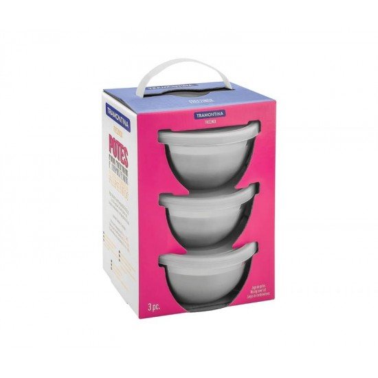 JOGO DE POTES FREEZINOX EM ACO INOX COM TAMPA DE PLASTICO 3 PECAS TRAMONTINA