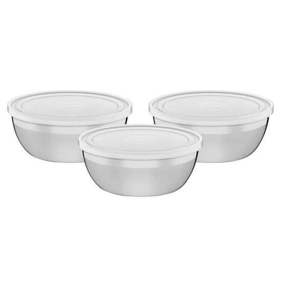 JOGO DE POTES FREEZINOX EM ACO INOX COM TAMPA DE PLASTICO 3 PECAS TRAMONTINA