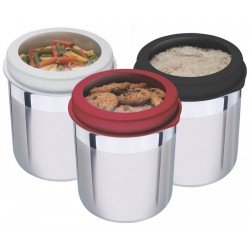 JOGO DE POTES CUCINA EM ACO INOX TAMPA PLASTICA VERMELHA COM VISOR 3 PECAS TRAMONTINA