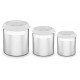 JOGO DE POTES CUCINA EM ACO INOX TAMPA PLASTICA BRANCA COM VISOR 3 PECAS TRAMONTINA