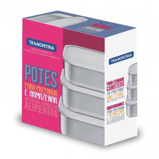 JOGO DE POTES FREEZINOX QUADRADOS EM ACO INOX COM TAMPA PLASTICA 3 PECAS TRAMONTINA