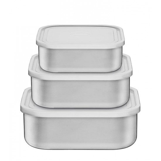 JOGO DE POTES FREEZINOX QUADRADOS EM ACO INOX COM TAMPA PLASTICA 3 PECAS TRAMONTINA