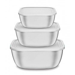 JOGO DE POTES EM ACO INOX COM TAMPA PLASTICA 3 PECAS TRAMONTINA