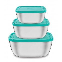 JOGO DE POTES EM ACO INOX COM TAMPA PLASTICA 3 PECAS TRAMONTINA