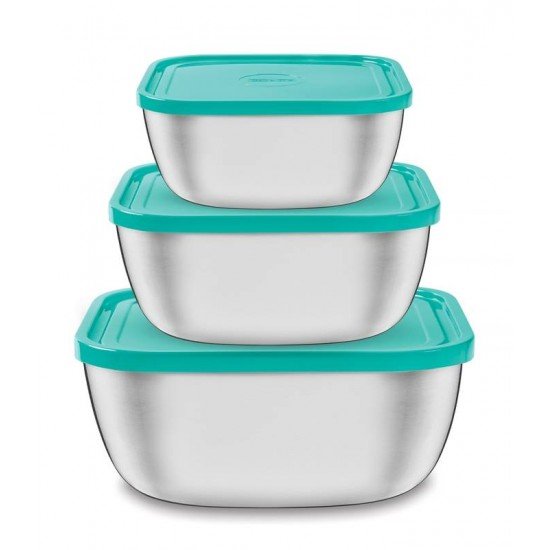 JOGO DE POTES EM ACO INOX COM TAMPA PLASTICA 3 PECAS TRAMONTINA