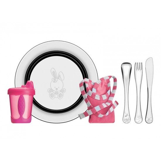 KIT INFANTIL LE PETIT PARA REFEICAO ROSA EM ACO INOX 6 PECAS TRAMONTINA