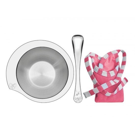 KIT INFANTIL LE PETIT PARA REFEICAO ROSA EM ACO INOX 3 PECAS TRAMONTINA