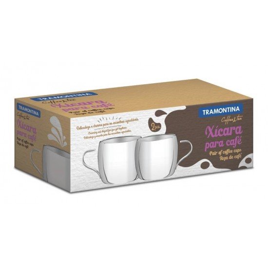 CONJUNTO DE XICARAS INOX PARA CAFE ACABAMENTO BRILHO 2 PECAS TRAMONTINA