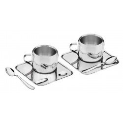 KIT PARA CAFE EM ACO INOX ACABAMENTO BRILHO COM XICARA PIRES QUADRADO E COLHER 6 PECAS TRAMONTINA