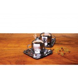 KIT PARA CAFE EM ACO INOX ACABAMENTO BRILHO COM XICARA PIRES QUADRADO E COLHER 6 PECAS TRAMONTINA
