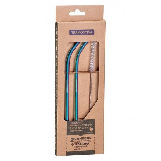 JOGO DE CANUDOS FURTA-COR EM ACO INOX COM ESCOVA 3 PECAS TRAMONTINA
