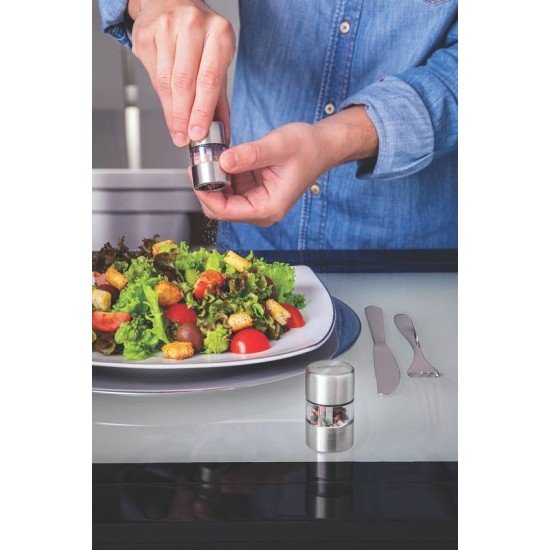 CONJUNTO DE MOEDORES PARA SAL E PIMENTA AÇO INOX E ACRÍLICO C/ MOINHO EM CERÂMICA 2 PEÇAS TRAMONTINA