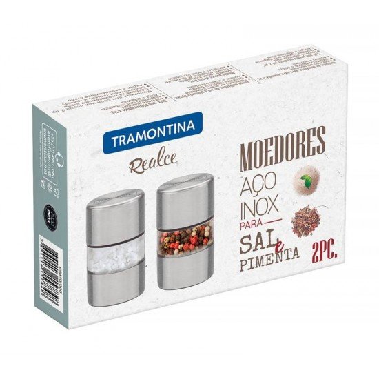 CONJUNTO DE MOEDORES PARA SAL E PIMENTA AÇO INOX E ACRÍLICO C/ MOINHO EM CERÂMICA 2 PEÇAS TRAMONTINA