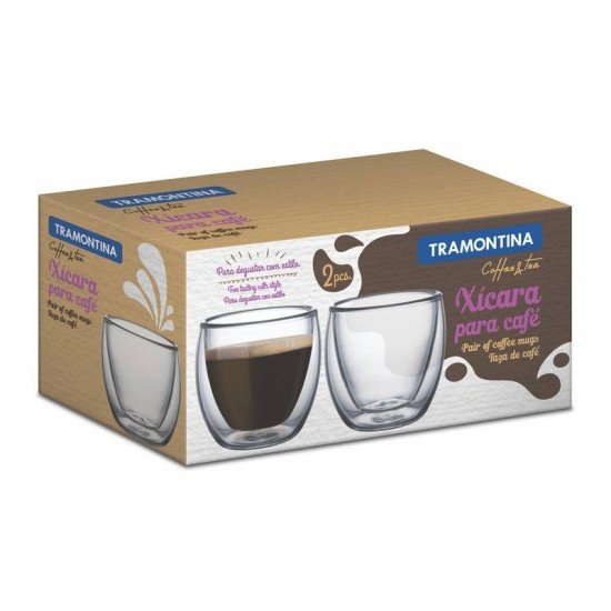CONJUNTO DE XICARAS PARA CAFE COM VIDRO DUPLO 2 PECAS TRAMONTINA