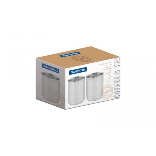 CONJUNTO DE XICARAS PARA CAFE E CHA EM ACO INOX COM ACABAMENTO BRILHO 2 PECAS TRAMONTINA