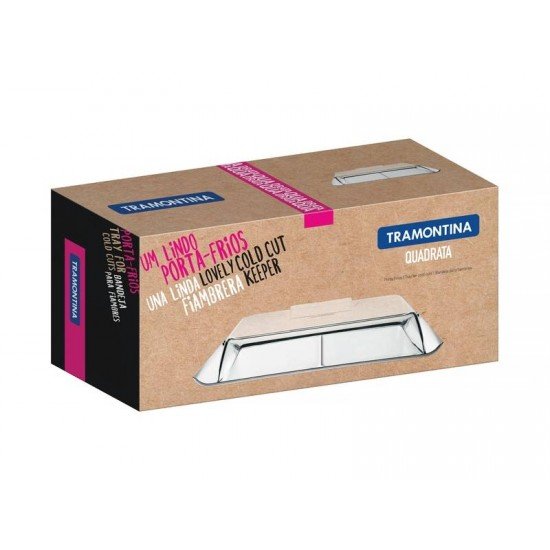 PORTA FRIOS QUADRATA EM ACO INOX COM CUPULA TRANSPARENTE 2 PECAS TRAMONTINA