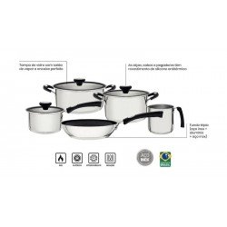 JOGO DE PANELAS TRAMONTINA SOLAR SILICONE EM AÇO INOX COM FUNDO TRIPLO 5 PEÇAS
