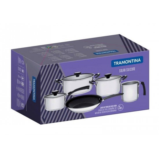 JOGO DE PANELAS SOLAR SILICONE EM ACO INOX 5 PECAS TRAMONTINA