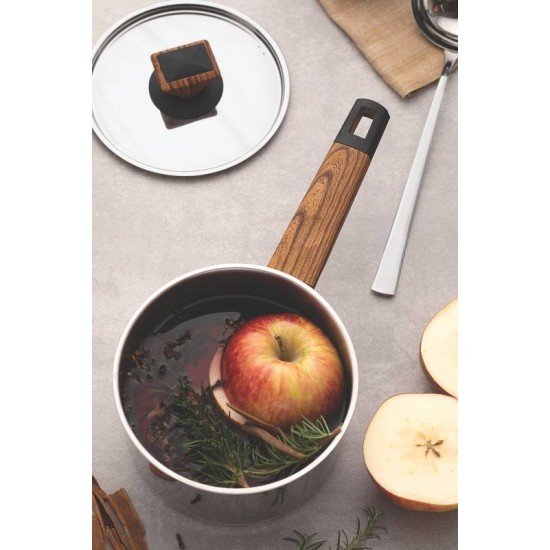 JOGO DE PANELAS TRAMONTINA BRAVA BAQUELITE EM AÇO INOX COM FUNDO TRIPLO CABOS E ALÇAS COM ACABAMENTO EFEITO AMADEIRADO 4 PEÇAS