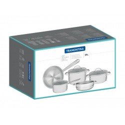 JOGO DE PANELAS UNA EM ACO INOX COM FUNDO TRIPLO E TAMPAS DE VIDRO 5 PECAS TRAMONTINA