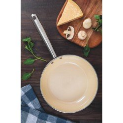 JOGO DE PANELAS TRAMONTINA UNA CERAMIC EM AÇO INOX COM FUNDO TRIPLO E REVESTIMENTO INTERNO CERÂMICO BEGE 4 PEÇAS