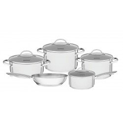 JOGO DE PANELAS UNA EM ACO INOX COM FUNDO TRIPLO E TAMPAS DE VIDRO 5 PECAS TRAMONTINA