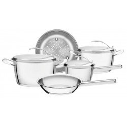 JOGO DE PANELAS VENTURA EM ACO INOX COM FUNDO TRIPLO E TAMPAS DE INOX 5 PECAS TRAMONTINA